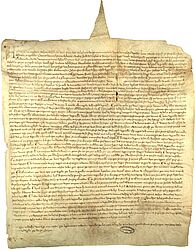 Charte seigneuriale fixant les relations des seigneurs avec les habitants de Graulhet ou charte des privilèges et libertés de la ville de Graulhet  (1291-1329, copie fin XVe-début XVIe s.), 30 J 104. Les seigneurs sont Bertrand, vicomte de Lautrec, Jordan de Rabastens et Aimery de Montaigut. 