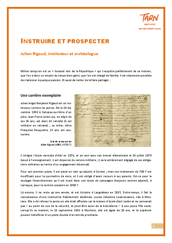 Ressources tarnaises : Instruire et prospecter : Julien Rigaud ...